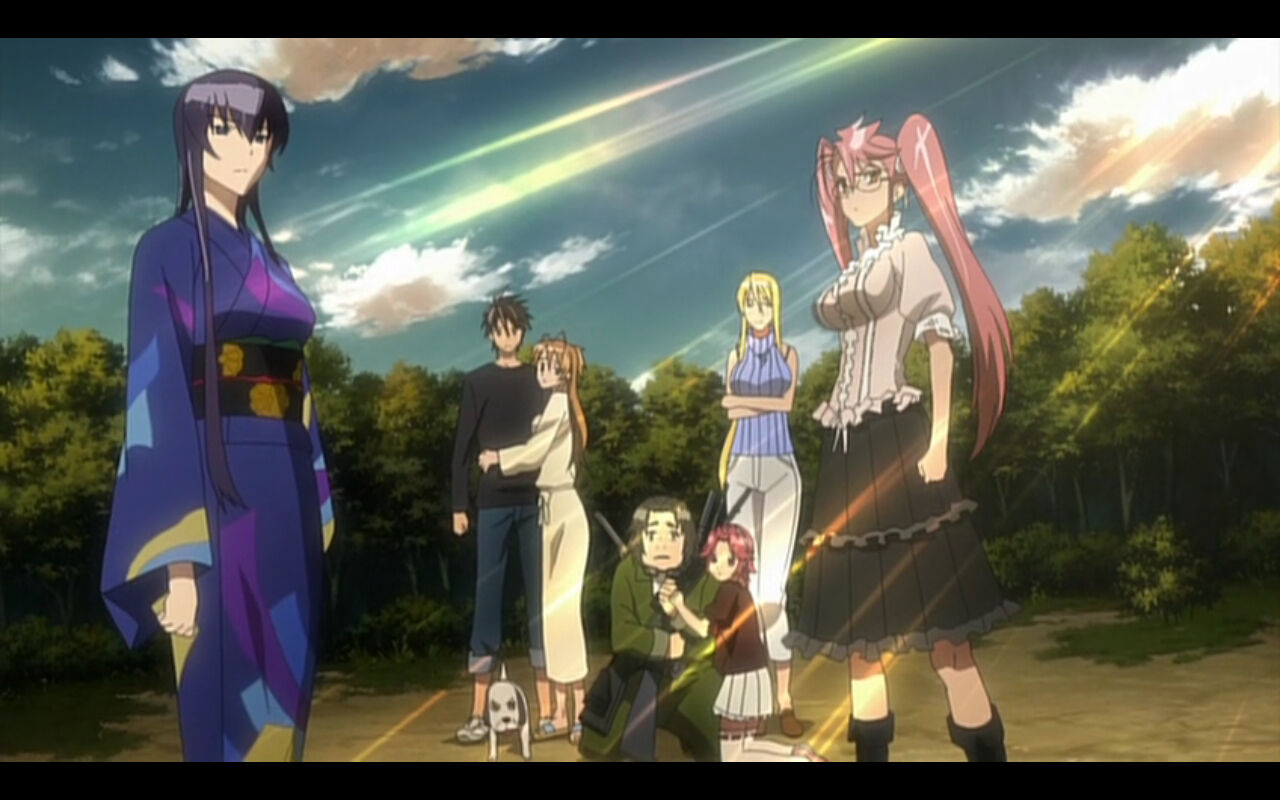 highschool of the dead busujima saeko hirano kohta komuro takashi miyamoto  rei takagi saya blood seifuku thighhighs, #181740