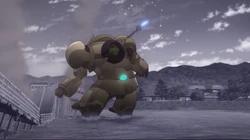 Gogmagog impaled by True Longinus' spear extension.