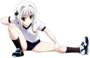 Koneko stretching out in her gym clothes.