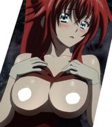 Rias watches as Issei is about to poke her breasts