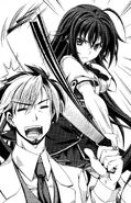 Azazel is slapped with a paper fan by Rias