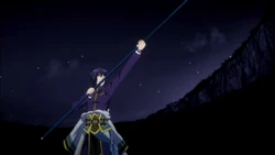 Cao Cao extending True Longinus at Sun Wukong.