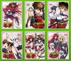 All six Region 1 DVD and Blu-ray compilation volume covers of High School DxD