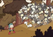 Hilda and Twig run from rabbits' herd