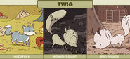 Twig's various designs in the graphic novels