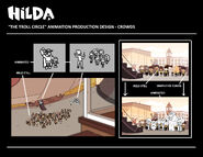 Animation production for the crowd. Still standing characters, moving characters placement