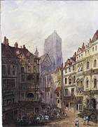 A painting made by Adolf Hitler of the Rotterdam Cathedral.