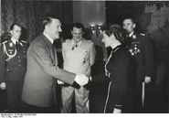 Left to right: Below, Hitler, Göring, Reitsch and Karl-Heinrich von Bodenschatz.