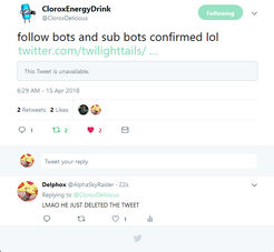 Toilet being exposed for using bots by CloroxEnergyDrink. He deleted the tweet soon after.