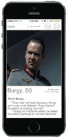 Burgdof's Tinder profile.