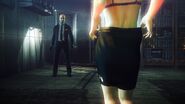 Layla removing her pencil skirt to try and seduce 47 in the panic room.