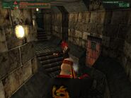 Agent 47 gunning down a Red Dragon thug.