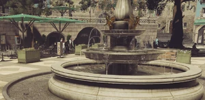 The fountain in the town's main square.