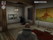In a scripted event, three sword-weilding body guards will jump from the ceiling.