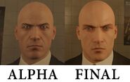 A comparison of the alpha model using the face texture of the sequel model and the final release HITMAN™.