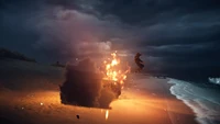 A Private Militia SUV exploding, killing a mercenary.