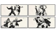 Official unused developer sketches of 47 doing hand-to-hand combat with one of the Saints. Sketch by ex-developer Martin Madsen.