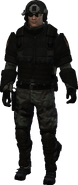 Agent 47 disguised as an Agency Heavy Trooper.