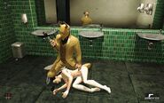 A disguised 47 using Eve as a human shield.