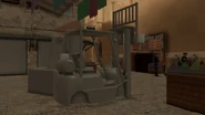 An untextured scrapped Forklift in Marrakesh found in the 2021 leaked 2015 build of Hitman 2016, showing a forklift near the well which'd be used to lure police officers to drop concrete ontop of them.