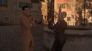 The two idle near the well, unaware of what will soon transpire.