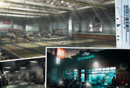 Bottom right concept art of the scrapped/cut hideout of the gang.
