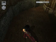 The scarecrow goes all the way down and stands up like a spring.