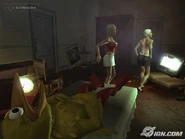 Promotional screenshot of a Crow bodyguard sleeping with two dancing girls.