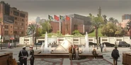 Early 2014 Concept art found in the game files of HITMAN™. Showing the city in a different appearance with cut police officers, a fountain and government building.