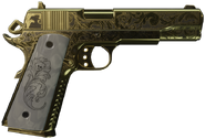 Note the floral and skull engraving on the pearl grip.