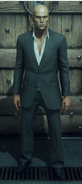 Variant without tie and buttoned suit.