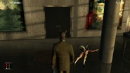 Agent 47 passing by Eve deceased corpse.