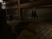 Guards reacting to a downed Yoyimbo getting up.