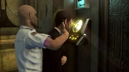 Ditto, using her corpse for the retinal scanner in the Living, Breathing World trailer.