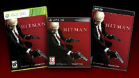 The official Hitman: Absolution cover arts for Xbox 360, PS3 and PC (left to right).