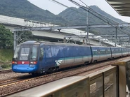 機場快綫列車經過欣澳站（大熊貓主題列車）