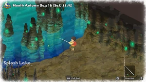 Noby fishing at Splosh Lake where you can also snagged an ore or a gem.