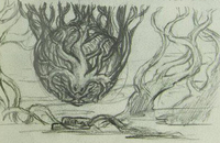 Sketch of the White Lady's cocoon depicting her head