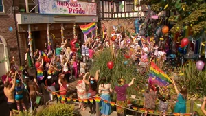 A wide shot of the Hollyoaks Pride event in .