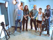 (left to right) Sean Clements, Mikal Cronin, Hayes Davenport with the guitar and the French documentary crew