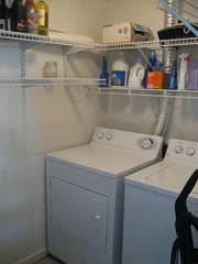 shelves and laundry machines