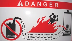 a graphic warning (flammable vapors and fire -- a bad combination)