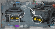 Resistance poster highlighting the weakspots on the APC, namely the exposed fuel cell at the rear of the vehicle.