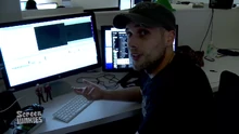 During 2013, the editor of Honest Trailers was , pictured here in his edit-bay. In 2018, the series had two editors, TJ Nordaker and Kevin Williamsen.