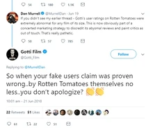 The Gotti film account beefs with Dan Murrell on Twitter.