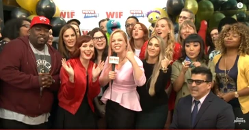 Screen Junkies employees and regular guests assemble on the office balcony during the 2018 Movie Fights Live Extravaganza.