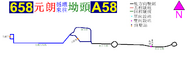 A58線的走線圖，當中深藍線表示後來延駛的路段