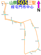 505線的走線圖，可見其走線呈「6」字形行駛