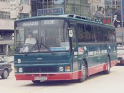 一輛蓋上全車身廣告的九巴丹尼士獵鷹行走203E線