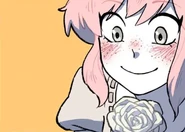 Monica receiving a (white) rose from Dorian